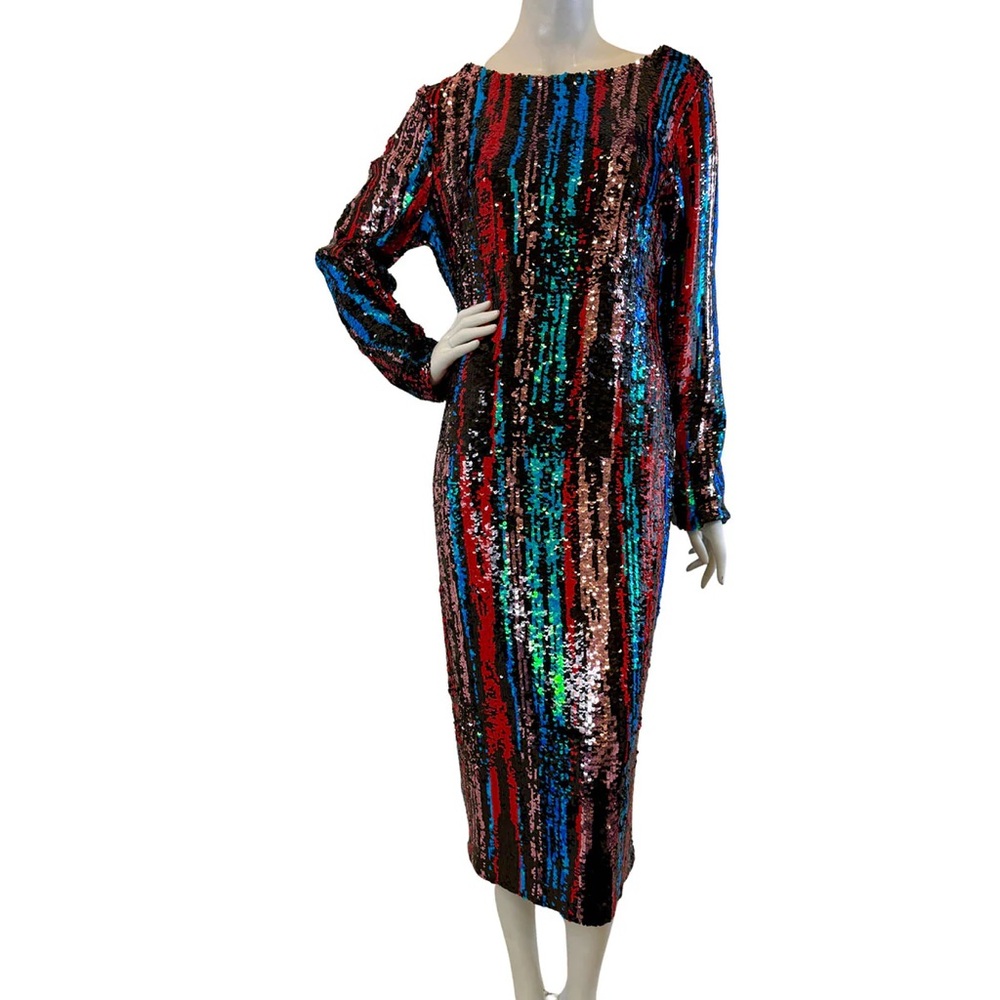 Sequin Striped Dress the Population Gown Evening Size XL Valentine’s Day 10 12